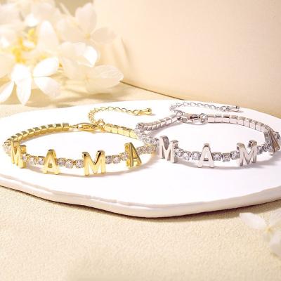 China TRENDY Adjustable 18K Gold Plated 3mm Zircon 925 Sterling Silver Tennis MOM Bracelets For Mothes Day for sale