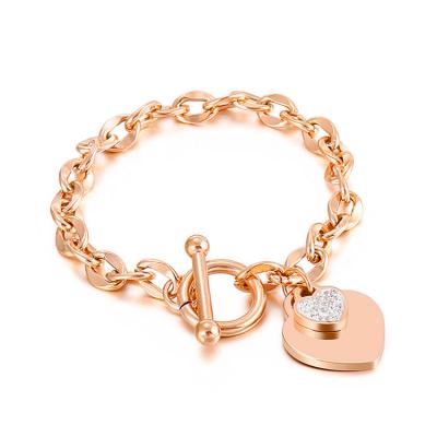 China TRENDY Stainless Steel CZ Double Love Heart OT Punk Bracelet for sale