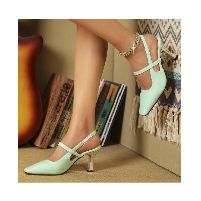 China Printed New designer ladies high heel shoes pointed end women sandal office stiletto fashion Metal buckle heels shoe for sale