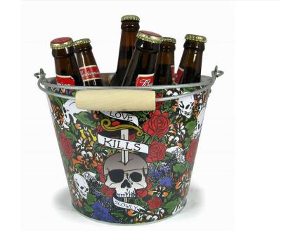 China CMYK Tin Ice Bucket Tongs , Galvanized Beer Bucket 5L Volume for sale