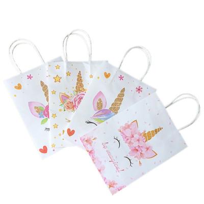 China Other Unicorn Gift Bags Kraft Paper Bags With Handle Cartoon Unicorn Birthday Party Decorations for sale