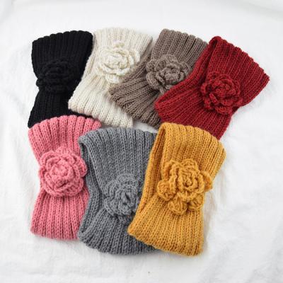 China European and American style classic flower headband solid color plush knitted headband plush knitted headband Autumn And Winter Headwrap Hair knitting accessories for sale