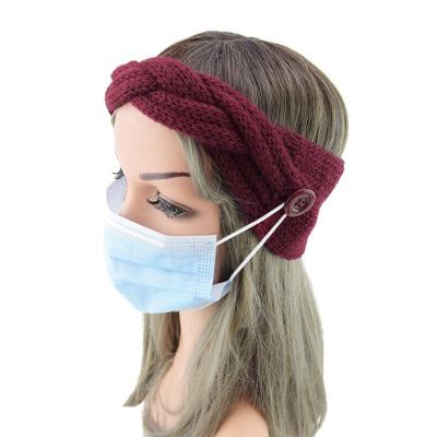 China European and American winter style 9 cross headbands of colors with buttons softly stretch winter knitted headbands for women for sale