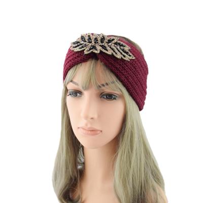 China European and American Handmade Crystal Inlaid Diamond Knitting Wool Fashion Women's Style Knitting Headband Headwrap Keep Warm Hair Accessories for sale