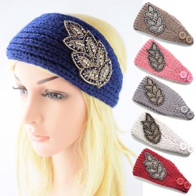 China Fashion Women Sequin Headband Hairband Autumn Winter Knitted Elastic Knitted Soft Headband For Women for sale