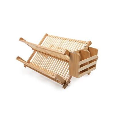 China Wood Color Bamboo Kitchen Rack , Bamboo Dish Rack With Utensil Holder for sale