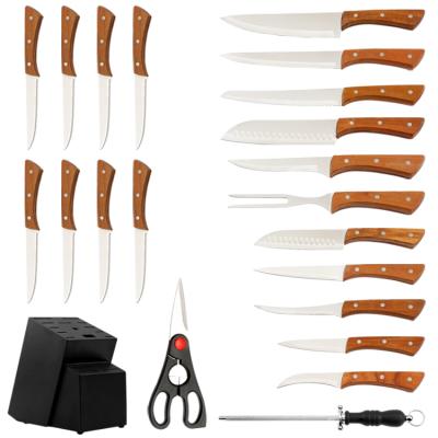 China 22 Pcs Workable With Wooden Knife Block Acacia Handle 3CR13 Blade Stainless Steel Kitchen Knife Set for sale