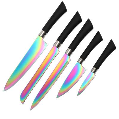 China Viable Nordic Style 5 Pcs Color Knife Kitchen Knife Set With Titanium Plating Coating for sale