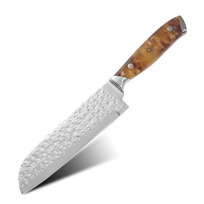 China Viable kitchen knife factory 7 inch stainless steel santoku kitchen knife with ABL forged handle and embossed knife for sale