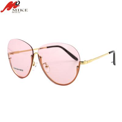 China Luxury Metal Sunglasses Women Oval Oversized Rimless Sun Glasses Metal Sun Glasses for sale