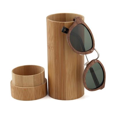 China Cylindrical Bamboo Bamboo And Wooden Laser Logo Polarized Sunglasses Case Spectacle Stain Sunglasses Case for sale