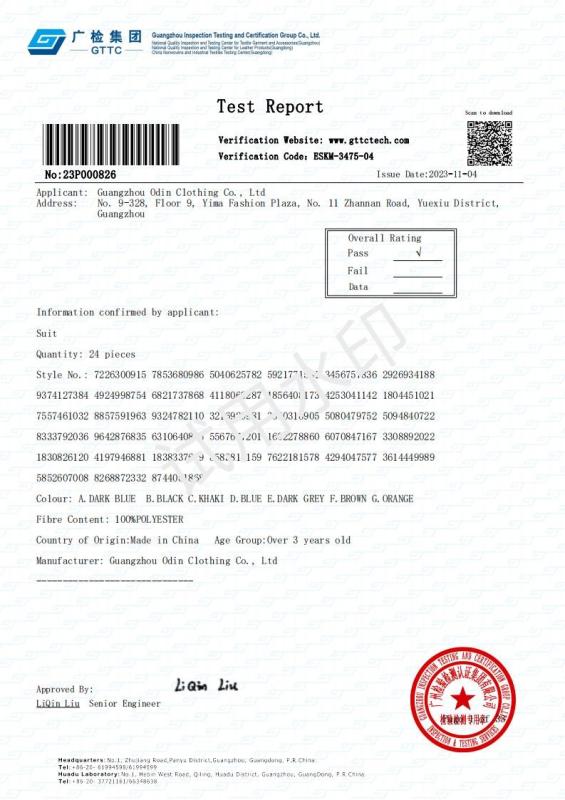 Test Report - Guangzhou Odin Apparel Co., Ltd.，