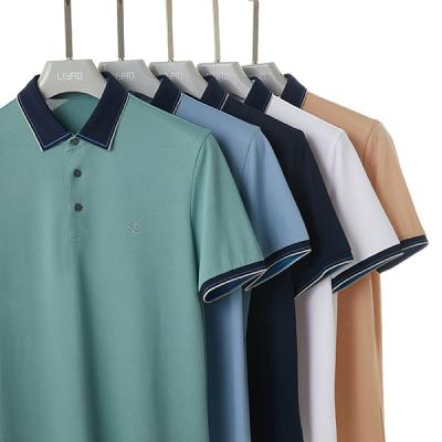 China Custom Logo Mens Striped Polo Shirt 100% Cotton Loose Fit Embroidered Turndown Collar for sale