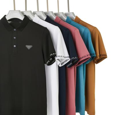 China 170-210 Grams Men's Golf Polo Shirts with Emboss Print Knitted Fabric for sale