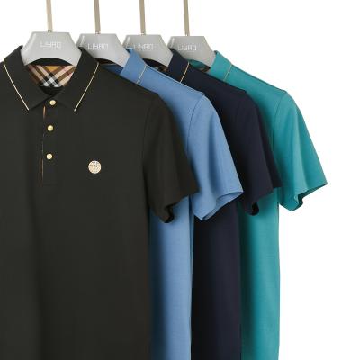 China Camisa de polo de cor sólida de manga curta em poliéster spandex com logotipo e padrão à venda