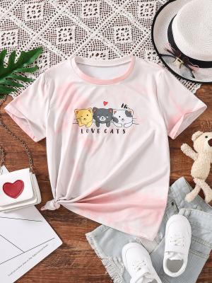 中国 夏の綿の女の子のTシャツ 180gm 丸い首輪 販売のため