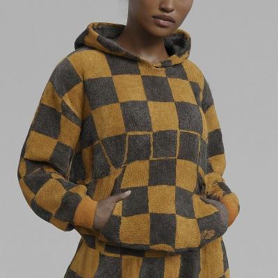 Κίνα Αθλητικά γυναικεία ρούχα Terry Jogger Checkerboard Hoodie και τρέξιμο παντελόνι προς πώληση