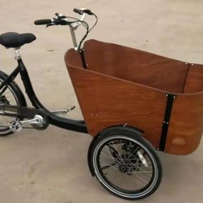 China Multifunctional Family Cargo Bike 250w Rear Motor Dutch Tricycle With Wooden Box for sale