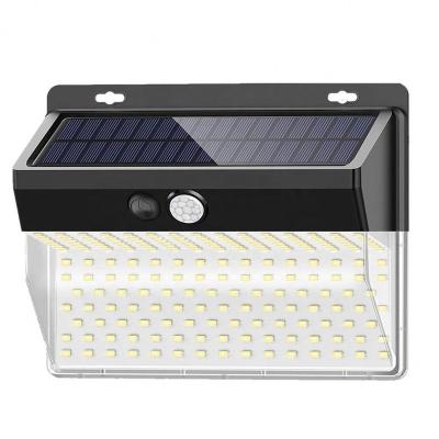 China Outdoor Garden Energy Saving 206Led 3 Side Solar Powered Black Wall Mounted Led Lamp for sale