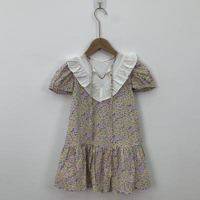 China Low Price Washable Eco-friendly 100% Cotton Wholesale Direct Sales Girls Clothing Green Pink Floral Dress for sale