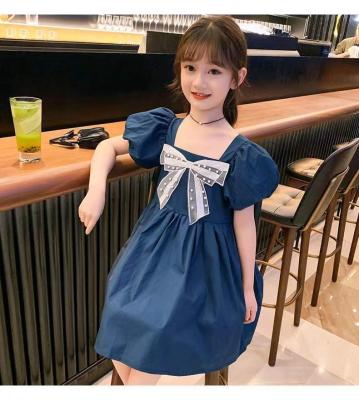 China Solid Ware Washable Summer Clothing Baby Girls Casual Dresses Float Sleeve Bow Dress Girl Casual Dress for sale