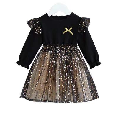 China Washable Autumn Girls Princess Dress For Kids Star Printing Sequin Dress Birthday Party Vestido Kids Autumn Clothing Long Sleeve for sale