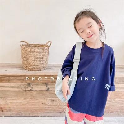 China Cute Spring Baby T-shirt Solid Color Kids Anti-Shrink T-Shirts Knitted Long Sleeve Girls T-shirt for sale