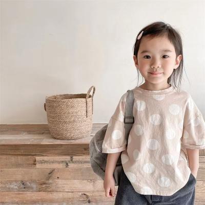 China 2022 New Children's T-shirt Dot Pattern Casual All-Match Cotton T-shirt Wholesale Anti-Shrinkage Loose Girls T-Shirts for sale