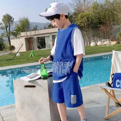 China Preppy Style Summer Basketball Suit Little Boys Sports Fashion Crewneck Casual Two Piece Toddler Boys Custom Letter Tee Short- circuit 2 piece suit for sale