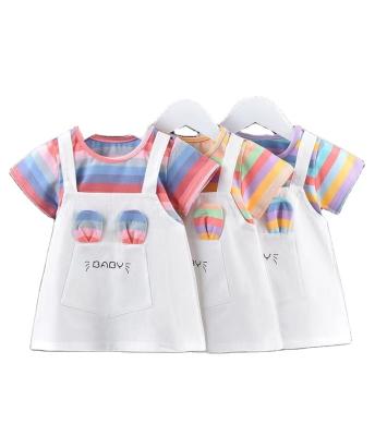 China Breathable Solid Outlet Fabric Knit Printed Causal Baby Boutique Clothing Dress T-shirt Set for sale