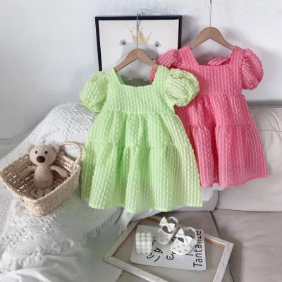 China QUICK DRY Mommy and Me Dress Square Neck Solid Color Puff Sleeve Dress Parent-child Quilting Dress for sale