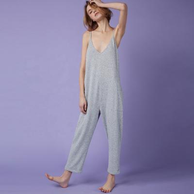 China Wholesale Girl's One Piece Strap Nightgown V-Neckline Onesis QUICK DRY Wear Pajamas Adult Women Jumpsuit Sleep Rompers Knit Loungewear for sale