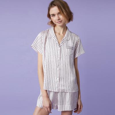 China 2021 Wholesale Women's Stripe Satin Nightwear Summer Pajamas Set QUICK DRY Loungewear Women's Summer Pajamas Set for sale