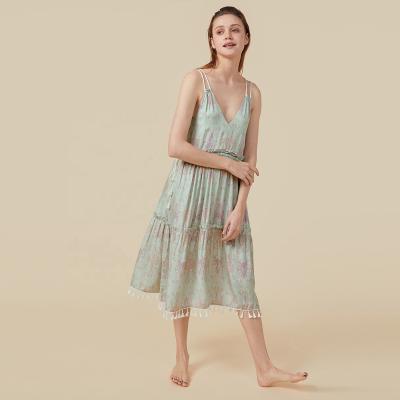 China Wholesale QUICK DRY Paisley Printed Woman Rayon Sleep Wear Nightgown Pajamas Dress Nightgowns Satin Loungewear for sale