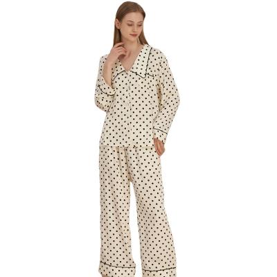 China Wholesale QUICK DRY Polka Dot Designer Two Piece Satin Pajamas Girls Nightgowns Pajama Sets Sleep Wear Loungewear for sale