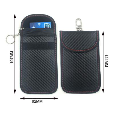 China 2 Pack Premium Quality Carbon Fiber Car Key RFID Signal Guard Black Blocking Pocket Faraday Bag RFID Signal Blocker for sale