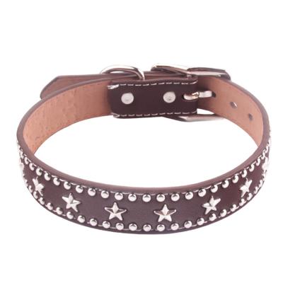 China Viable Wholesale Rivet Decor Star Profile PU Leather Adjustable Dog Collar For Medium Large Dogs for sale