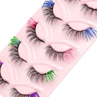 China Natural Fluffy Faux Tapered Mink Lashes Valentines Festival Styles Dramatic 3D Glossy Colored Lashes Good Quality Colored Decorative Lashes for sale