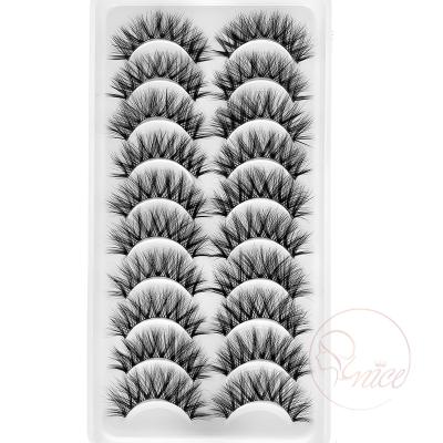 China Good Quality Clear Strip Lashes 10 Pairs Natural Tapered Faux Fluffy Eyelashes Mink Eyelashes 10mm Eyelash Pack for sale