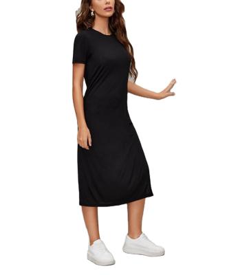 China OEM ODM breathable log clor label long sleeve plus casual split dress that goes down to the knee waist thigh high women tee for sale