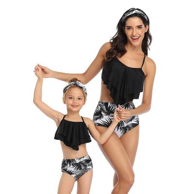 China Parent-child breathable swimsuit printing high waist ruffled mother and daughter swimwear manufacturers stain wholesale by bikini for sale