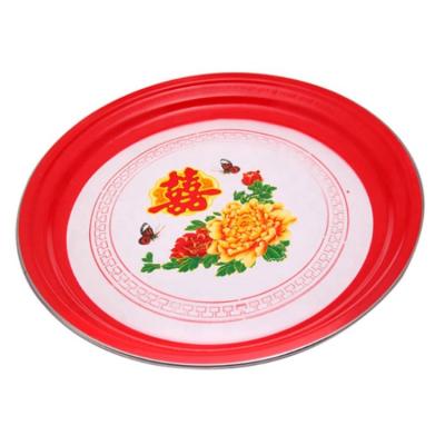 China Round 25-55cm Wholesale Viable Stainless Steel Tray Imitation Enamel Printed Dinner Dishes for sale