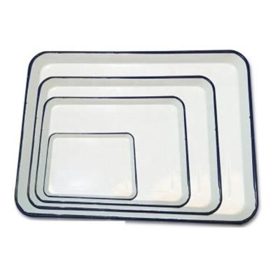 China Sustainable Surface Rectangle Fruit Customize Rolling Enamel Coated Tin Steel Tray for sale