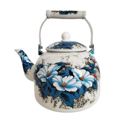 China Sustainable 3.0 L Chinese Flower Decal Enamel Coffee Kettle Teapot For Home for sale