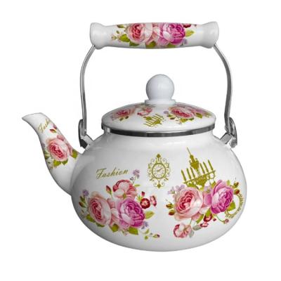 China Hot Sale 2.2L Sustainable Flower Decal Water Tea Tea Enamel Custom Kettle for sale