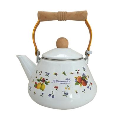 China Best Seller Delicate Wood Handled Enamel Tea Kettle Customized Viable for sale