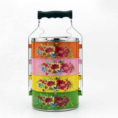 China Sustainable 3 Tier Tiffin Stainless Steel Carrier Enamel Coated Multicolor for sale