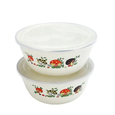 China Sustainable Enamel Storage Food Container Enamel Bowl With PP Lid for sale