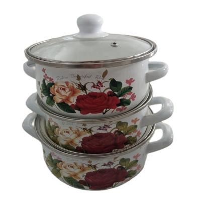 China Sustainable Cooking Ware Set Of 3pcs Enameled Casserole With Metal Lid Glass Lid for sale