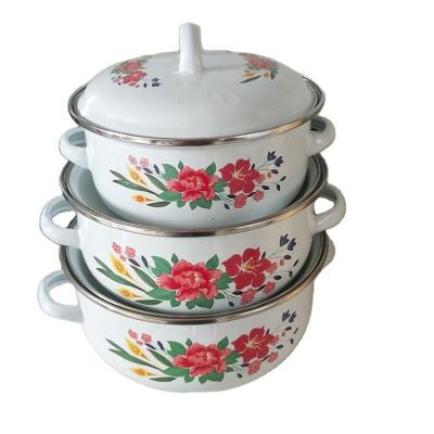 China Sustainable 3 Pcs Enamel Utensils Clay Cooking Pot Casserole Set Decorate Color White Outside for sale